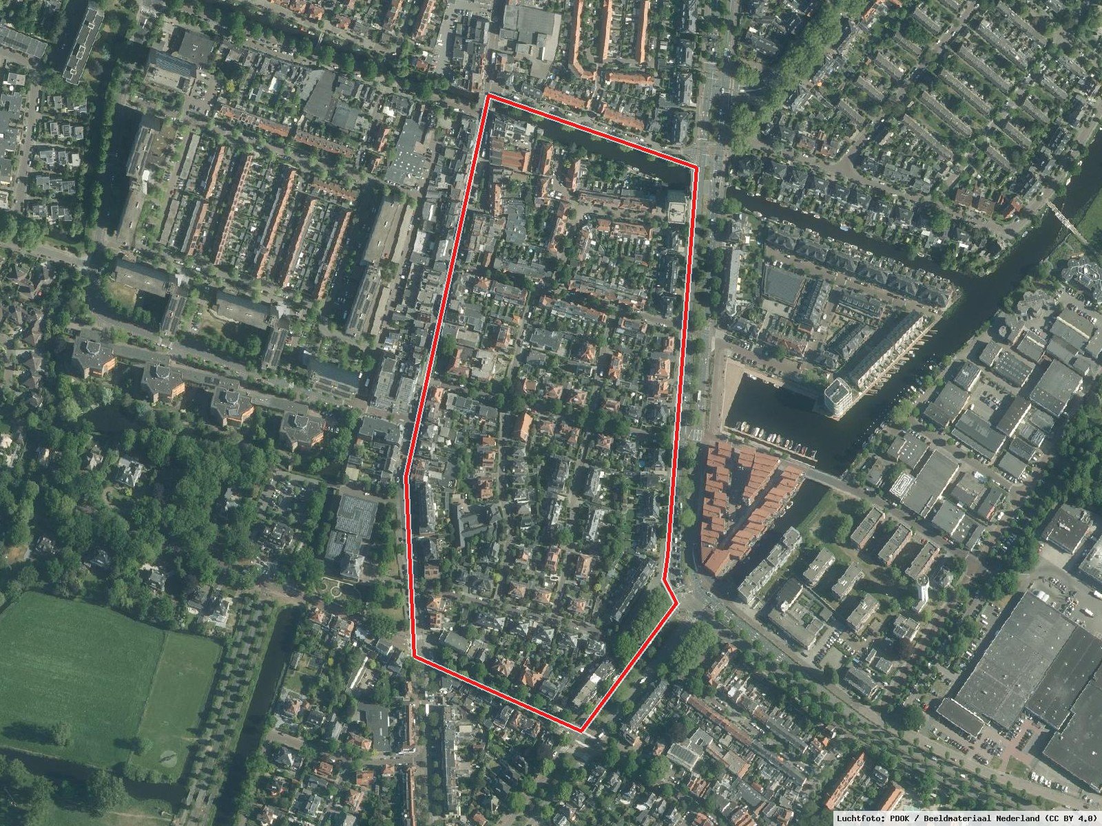 Architectenbuurt Heemstede: Plangrens · Luchtfoto: PDOK / Beeldmateriaal Nederland (CC BY 4.0)