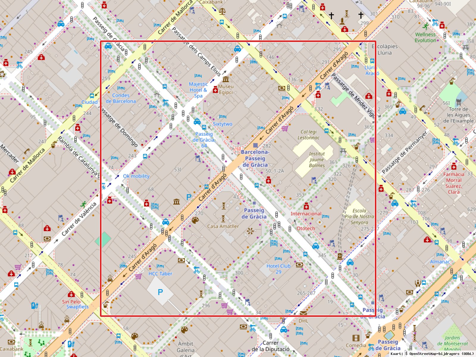 Eixample: Uitsnede · Kaart: © OpenStreetMap-bijdragers (ODbL)