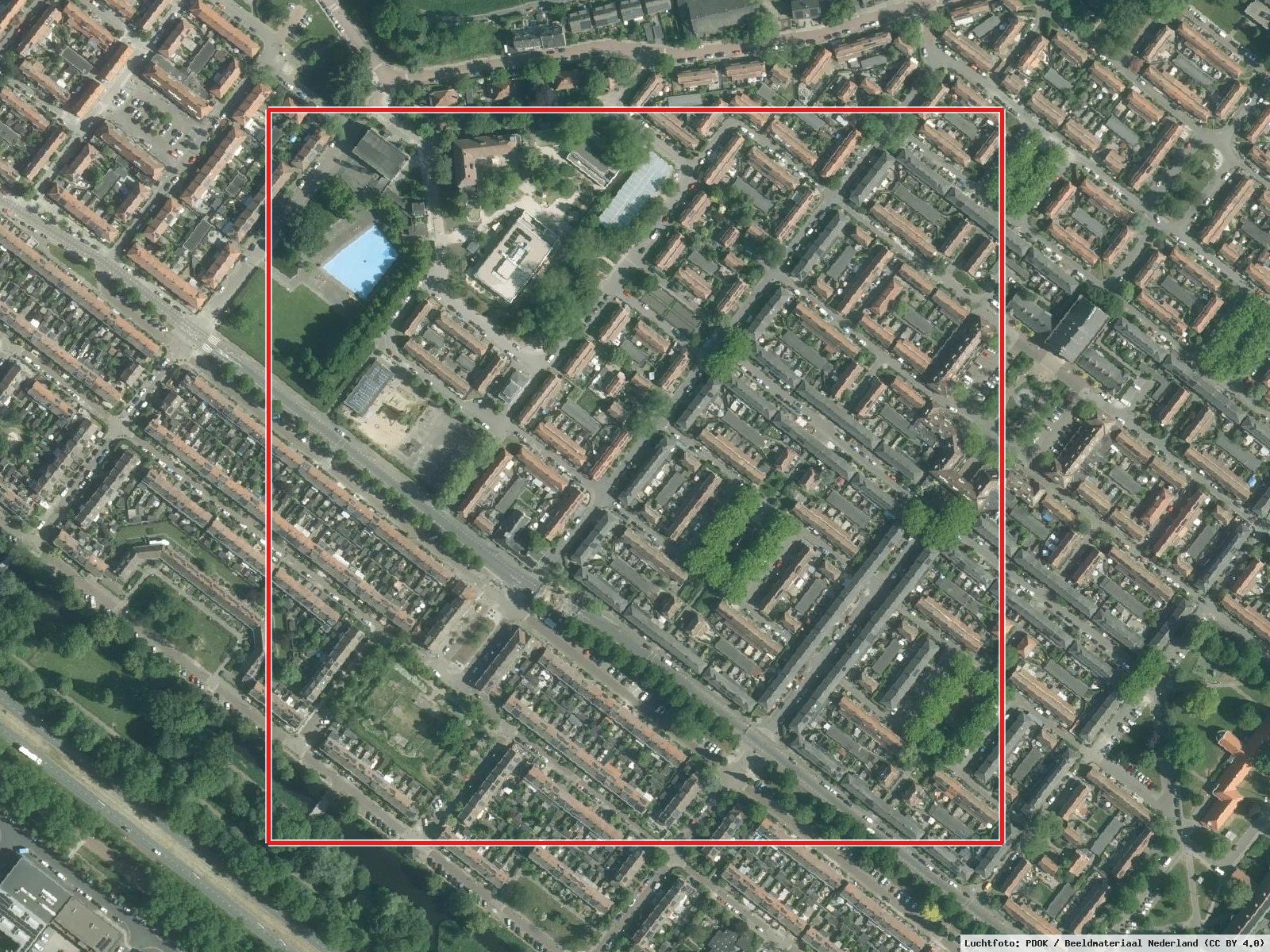 Tuindorp Oostzaan: Uitsnede · Luchtfoto: PDOK / Beeldmateriaal Nederland (CC BY 4.0)